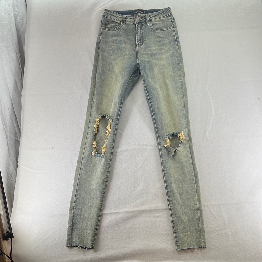Missguided Sinner Blue Jeans Distressed High Rise Waist Skinny Womens Size 4 L